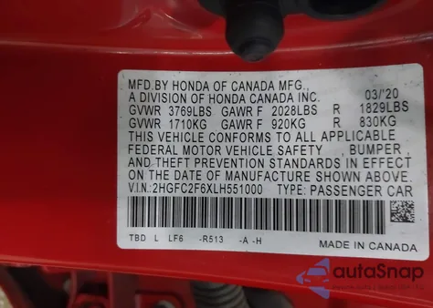 2020 Honda Civic Lx из США, поврежденный, VIN 2HGFC2F6XLH551000